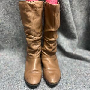 Aldo Leather Boots Mid-Calf Slouch, Light Brown, Low Heel Women’s 8.5, Zipper